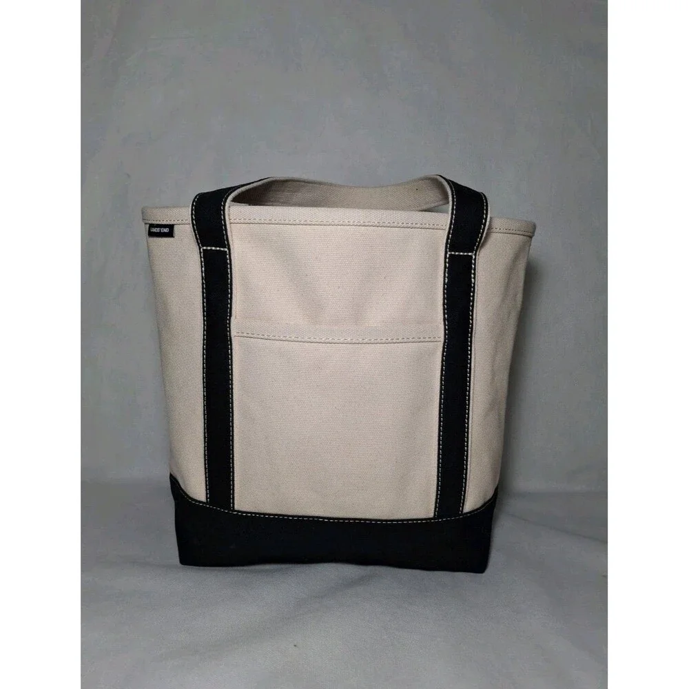 Lands End Medium 5 Pocket Open Top Canvas Tote Bag Black 17"Wx6"Dx13.5"H - Picture 1 of 8